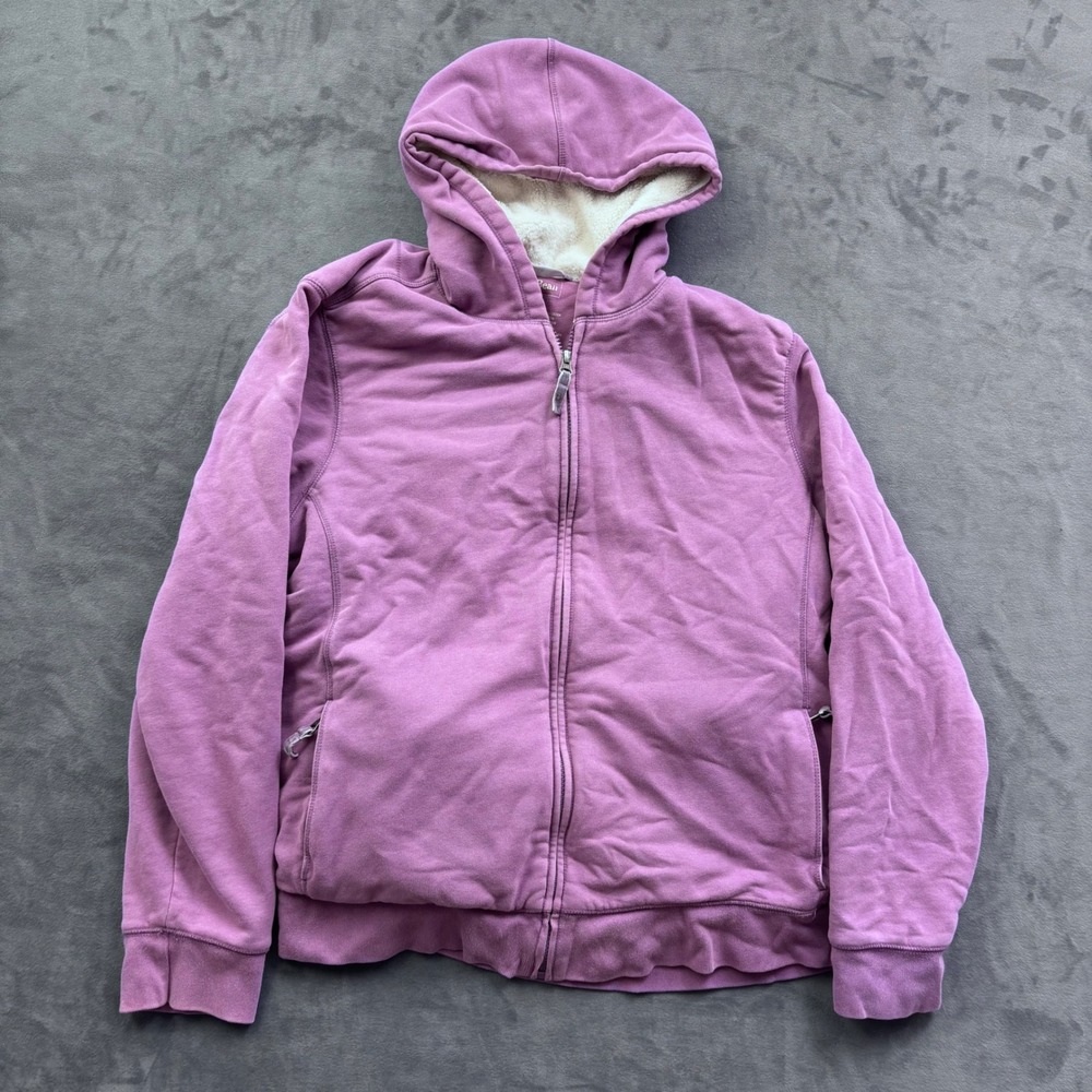 LL Bean Womens 1X Sherpa Lined Full Zip Hoodie Purple Fleece Sweatshirt 272957